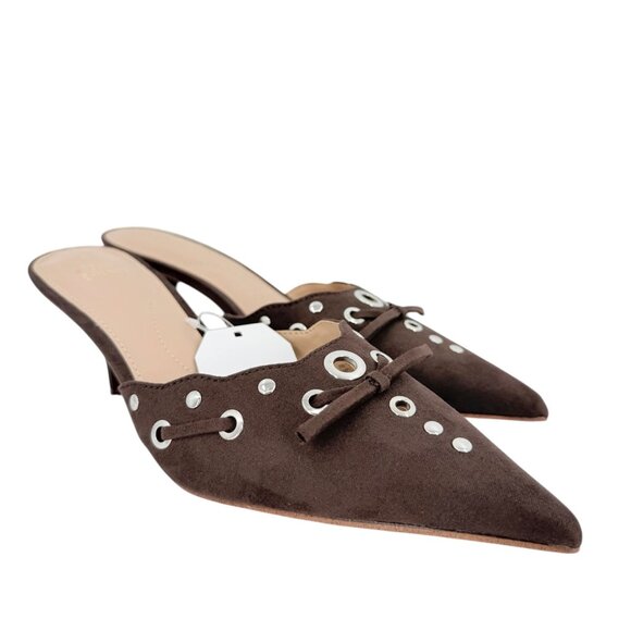 Time and Tru Women's Studded Kitten Heel Brown Mules Shoes Size 6 NWOB - Picture 6 of 12